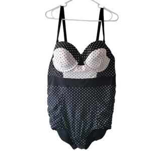Size 20 Cacique one piece polkadot swimsuit, black and white